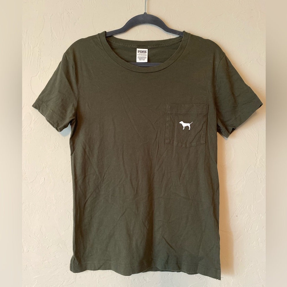 PINK Victorias Secret Green graphic tee top XS
